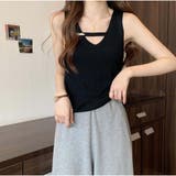 リブニットタンクトップ トップス フロントオープン Vネック ベーシック | And Kawaii | 詳細画像9 