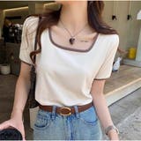 ベージュ | バイカラーTシャツ 半袖 カジュアル ショート丈 夏服 | And Kawaii