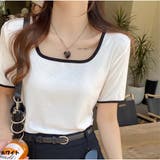 ホワイト | バイカラーTシャツ 半袖 カジュアル ショート丈 夏服 | And Kawaii