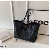 ブラック | トートバッグ 大容量 編みトートバッグ 軽量PUレザー | And Kawaii