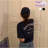 半袖Tシャツ クルーネック 前後ロゴプリント ゆったりトップス | And Kawaii | 詳細画像1 