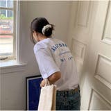 ホワイト | 半袖Tシャツ クルーネック 前後ロゴプリント ゆったりトップス | And Kawaii