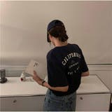 半袖Tシャツ クルーネック 前後ロゴプリント ゆったりトップス | And Kawaii | 詳細画像7 