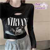 長袖Tシャツ ロゴプリント ショート丈Tシャツ レディース | And Kawaii | 詳細画像1