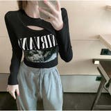 ブラック | 長袖Tシャツ ロゴプリント ショート丈Tシャツ レディース | And Kawaii