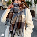 C | マフラー ボリュームフリンジマフラー チェック柄 韓国ファッション カジュアル | And Kawaii