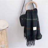 B | マフラー ボリュームフリンジマフラー チェック柄 韓国ファッション カジュアル | And Kawaii