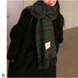 B | ロングマフラー ボリュームフリンジマフラー チェック柄 | And Kawaii