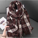 ブラウン | 大判マフラー チェック柄 秋冬レディース 暖かい 大人可愛い 羽織り 防寒保温 | And Kawaii