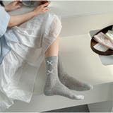 リブ編みソックス リボン付き ガーリー可愛いミドル丈靴下 | And Kawaii | 詳細画像1 