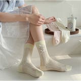 リブ編みソックス リボン付き ガーリー可愛いミドル丈靴下 | And Kawaii | 詳細画像6 