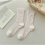 ピンク | リブ編みソックス リボン付き ガーリー可愛いミドル丈靴下 | And Kawaii