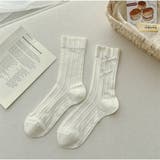 ホワイト | リブ編みソックス リボン付き ガーリー可愛いミドル丈靴下 | And Kawaii