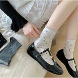 ドット柄リブソックス レース風フリル付き クラシックガーリー靴下 | And Kawaii | 詳細画像1 