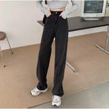 ブラック | ハイウエストワイドデニムパンツ ストレートデニム ウエストレイヤード風 | And Kawaii