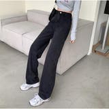 ハイウエストワイドデニムパンツ ストレートデニム ウエストレイヤード風 | And Kawaii | 詳細画像5 