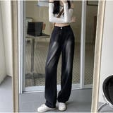 ハイウエストワイドデニムパンツ ストレートデニム ウエストレイヤード風 | And Kawaii | 詳細画像3 