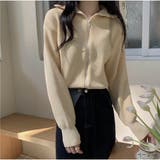 ニットカーディガン ファスナー付き ジップアップニットブルゾン 韓国風 秋冬 | And Kawaii | 詳細画像3 