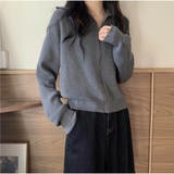 グレー | ニットカーディガン ファスナー付き ジップアップニットブルゾン 韓国風 秋冬 | And Kawaii