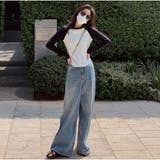 長袖Tシャツ クルーネック 配色長袖ショート丈Tシャツ | And Kawaii | 詳細画像7