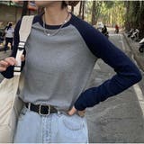 長袖Tシャツ クルーネック 配色長袖ショート丈Tシャツ | And Kawaii | 詳細画像9