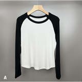 A | 長袖Tシャツ クルーネック 配色長袖ショート丈Tシャツ | And Kawaii