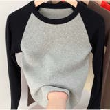 長袖Tシャツ クルーネック 配色長袖ショート丈Tシャツ | And Kawaii | 詳細画像3
