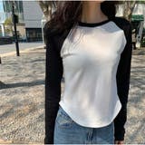 長袖Tシャツ クルーネック 配色長袖ショート丈Tシャツ | And Kawaii | 詳細画像6