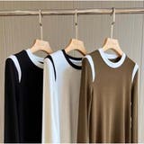長袖Tシャツ クルーネック 配色長袖ショート丈Tシャツ | And Kawaii | 詳細画像2