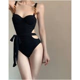 チェーンストラップ カットアウト ワンピース水着 ハイウエスト・美脚デザイン | And Kawaii | 詳細画像2 