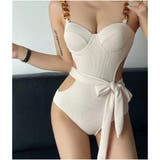 アイボリー | チェーンストラップ カットアウト ワンピース水着 ハイウエスト・美脚デザイン | And Kawaii