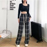 ワイドパンツ ウエストゴム チェックワイドパンツ | And Kawaii | 詳細画像9 