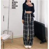 ブラック | ワイドパンツ ウエストゴム チェックワイドパンツ | And Kawaii