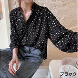 ブラック | シャツ Vネック ドット柄ゆったり 体型カバー 着痩せカジュアル 美シルエット | And Kawaii