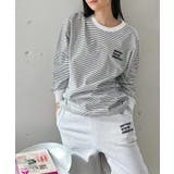 オフホワイト×ブラック | ANMEロゴ刺繍入り ボーダー 長袖 | andme