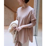 ベージュ | クルーネック ラウンドヘム 長袖Tシャツ | andme