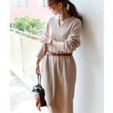 ベージュ | ワッフル キーネック ワンピース | andme