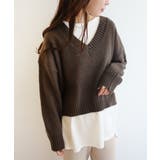 ブラウン | ショート丈 Vネック ニット | andme