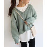 グリーン | ショート丈 Vネック ニット | andme