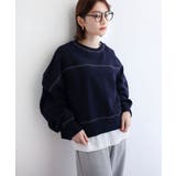 ネイビー | 裏毛 配色ステッチ 長袖 | andme