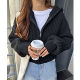 ブラック | ショート丈 ニット パーカー | andme