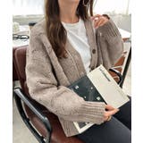 グレージュ | 透かし編み Vネック 長袖 | andme