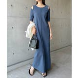 ブルー | テレコリブ 肩スリット 半袖 | andme