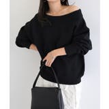 ブラック | ボリューム袖 オフショルダー ニット | andme