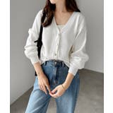 オフホワイト | メタルボタン 長袖 Vネック | andme