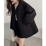 ブラック | ノーカラー キルティング ジャケット | andme