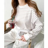 ホワイト×ベージュ | コットン天竺 ボリューム 長袖 | andme