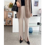 ライトベージュ | 梨地ポンチ センタースリット パンツ | andme