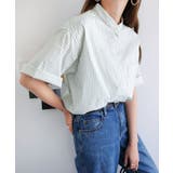 ホワイト×グリーン | ストライプ バンドカラー 半袖 | andme