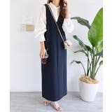 ネイビー | ポンチ Vネック ワンピース | andme